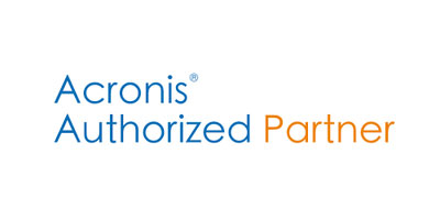 Logo mit dem Text 'Acronis Authorized Partner' in blauer und oranger Schrift auf weißem Hintergrund