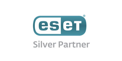 ESET-Logo mit dem Schriftzug ‚Silver Partner‘ darunter in Grau