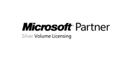 Logo mit dem Text Microsoft Partner Silver Volume Licensing auf weißem Hintergrund