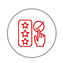 Symbol eines Rechtecks mit vier Sternen und einem Finger, der auf einen Kreis mit einem diagonalen Strich zeigt