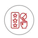 Symbol eines Fingers, der auf eine Bewertungsskala mit fünf Sternen zeigt, wobei einige Sterne markiert sind