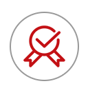 Rotes Symbol eines Siegels mit Häkchen, umkreist von einem Kreis